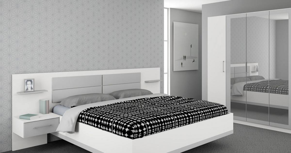 Cadru pat cu noptiere incorporate BOSTON EXTRA alb alpin/ silk grey ...