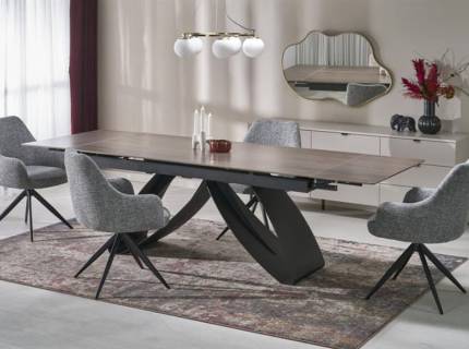 Masa extensibila HILARIO WOOD din piatra sinterizata nuc, metal negru 180-260x90xH75cm