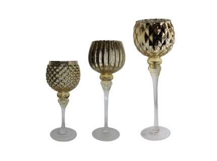 Set 3 potire aurii din sticla 