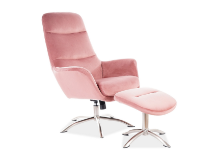 Fotoliu cu taburet NIXON VELVET rotativ, catifea roz, mecanism TILT, spatar inalt 68x73xH110cm