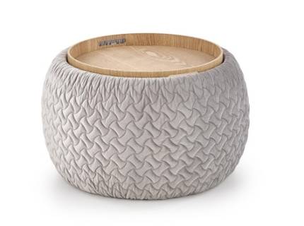 Taburet BONO cu spatiu pentru depozitare, transformabila in masa, catifea gri deschis 54xH37cm