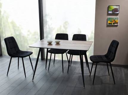 Set dining masa REMUS WALNUT 120x80xH75cm si MILA MATT VELVET 4 scaune tapitate catifea negru mat