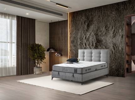 Pat tapitat cu saltea si spatiu pentru depozitare SIESTA (200x200cm) grey 