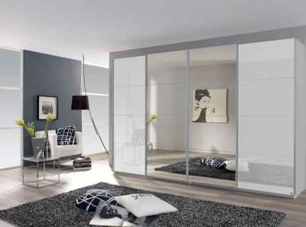 Dulap cu usi glisante SYNCRONO 316x230x62cm alb alpin/ sticla alba - oglinda configurabil