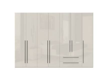 Dulap cu 7 usi cu balamale si 2 sertare PIANO BEIGE 317x224x56cm bej lucios, maner crom 