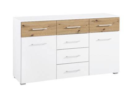 Comoda cu 2 usi si 6 sertare BOSTON EXTRA 140x81x42cm alb alpin/ stejar Artisan