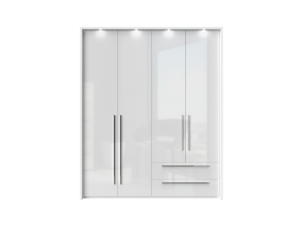 Dulap cu 4 usi cu balamale si 2 sertare PIANO WHITE 182x224x56cm alb lucios, maner crom