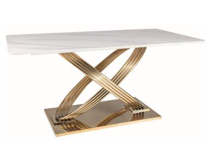 Masa HERMES CERAMIC din ceramica cu efect de marmura alba, metal auriu 160x90x76cm