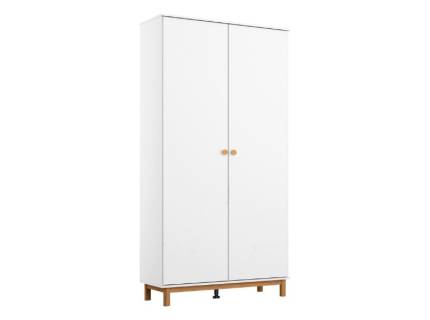 Dulap cu 2 usi cu balamale FREYJA 92x206x53cm alb alpin, picioare si manere stejar