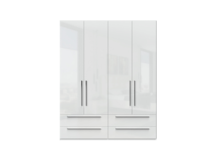 Dulap cu 4 usi si 4 sertare PIANO WHITE 182x224x56cm alb lucios, manere crom