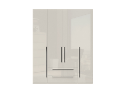 Dulap cu 4 usi si 2 sertare PIANO BEIGE 182x224x56cm bej lucios, manere crom