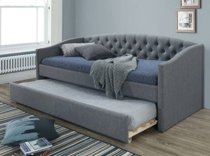 Pat tapitat cu somiera si pat suplimentar ALESSIA (90x200cm) material textil grey