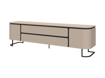 Comoda TV cu 2 usi si 2 sertare AURA 210x58x46cm mocca/ stejar Baroc, picioare antracit 