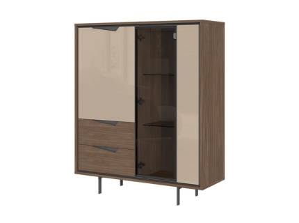 Vitrina lata LEFT 112x133x40cm Lincoln Walnut/ Mokka HG lucios - Sticla 
