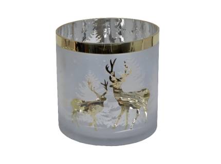 Suport lumanare mare cu ren auriu 20x20cm