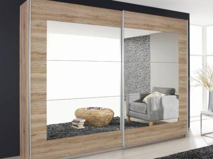 Dulap cu usi glisante ALEGRO 226x210x62cm stejar sanremo/ oglinda, maner aluminiu