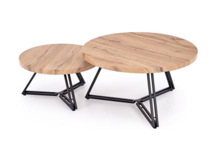 Set 2 masute ANGER din MDF furniruit si otel vopsit in camp electrostatic negru 75xH41cm/ 55xH31cm 