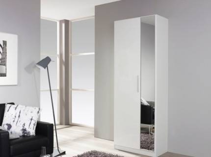 Dulap cu 2 usi cu balamale MINOSA 69x197x41cm alb alpin/ oglinda, maner aluminiu