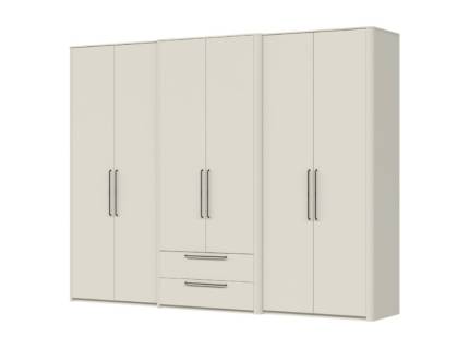 Dulap cu 6 usi cu balamale si 2 sertare AIR 290x225x56cm Pepper White, manere antracit 