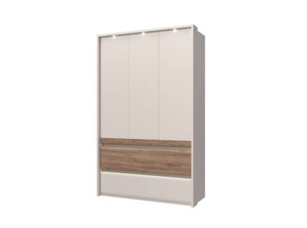 Dulap cu 3 usi cu balamale si 2 serare INVICTUS 142x226x60cm casmir/ stejar tabac, rama passepartout cu LED