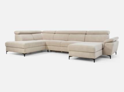 Coltar extensibil BRAGA U cu lada pentru depozitare, tetiere reglabile, personalizabil 211x350x171cm