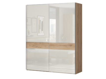 Dulap cu usi glisante GALA 182x224x61cm bej lucios/ nuc Pacific, maner crom