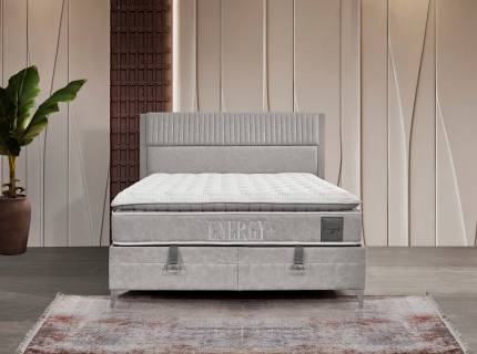 Pat tapitat cu saltea si spatiu pentru depozitare ENERGY PLUS (200x200cm) gri