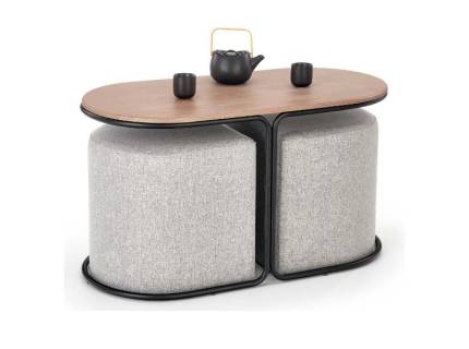 Masuta cu 2 tabureti PAMPA din MDF furniruit nuanta lemnului, metal negru 88x43xH49cm