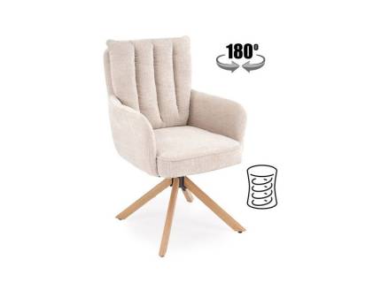 Scaun tapitat K594 rotativ, cu arcuri, material textil beige 60x64xH95cm, picioare nuanta lemnului