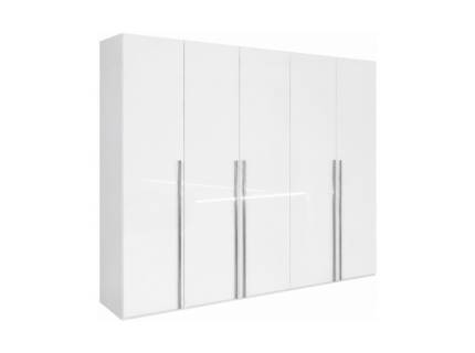 Dulap cu 5 usi cu balamale TIRA 300x222x60cm alb alpin/ alb lucios, cu sistem de iluminare, manere crom