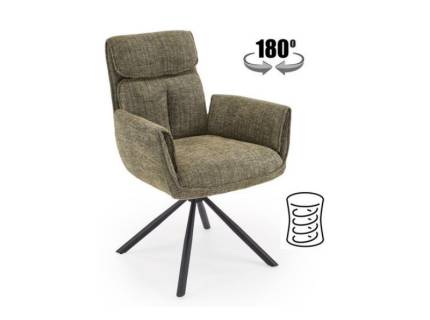 Scaun tapitat K596 rotativ, cu arcuri, material textil olive 66x66xH93cm, picioare negre 