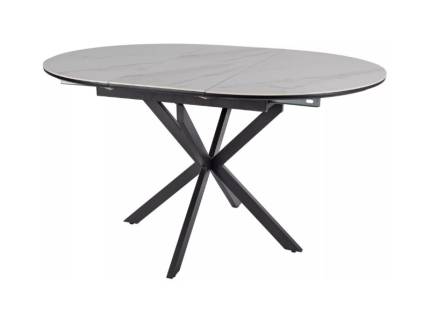 Masa extensibila GASTON CERAMIC WHITE 100 din ceramica cu efect de marmura alba, metal negru 100-135xH75cm