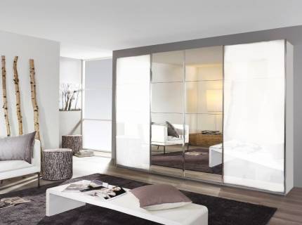 Dulap cu usi glisante SYNCRONO 316x230x62cm alb lucios/ oglinda configurabil