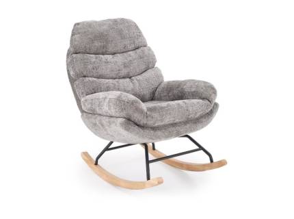 Fotoliu GIORGIO cu functie de balansare, material textil plusat grey CREMONA 96, picioare nuanta lemnului + negru 75x108xH100cm
