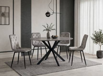 Set dining masa TALIA GREY 120xH76cm si TOM VELVET 4 scaune tapitate light grey