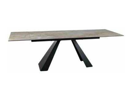Masa extensibila SALVADORE CERAMIC ONICE ORO din ceramica bej lucios, sticla securizata, metal negru mat 160-240x90xH77cm 