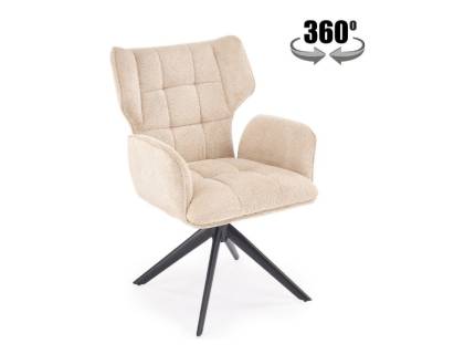Scaun tapitat K601 rotativ, material textil beige 57x64xH90cm, picioare negre 