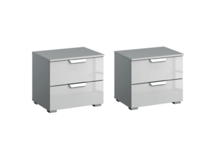 Set 2 noptiere cu 2 sertare ADITIO 47x43x42cm silk grey/ sticla gri