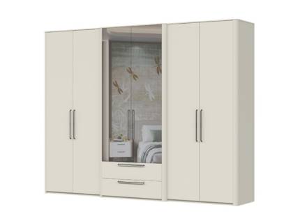 Dulap cu 6 usi cu balamale si 2 sertare AIR 290x225x56cm Pepper White/ oglinda, manere antracit 