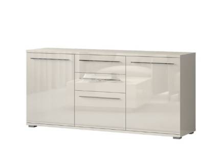 Comoda cu 3 usi si 2 sertare PIANO BEIGE 180x85x45cm bej lucios, manere si picioare crom 
