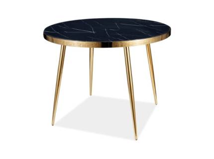 Masa CALVIN din sticla cu efect de marmura neagra, metal auriu 100xH75cm