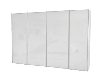 Dulap cu 4 usi glisante 400x222x68cm alb mat/ sticla alba, maner aluminiu model 3 SINFONIE PLUS 