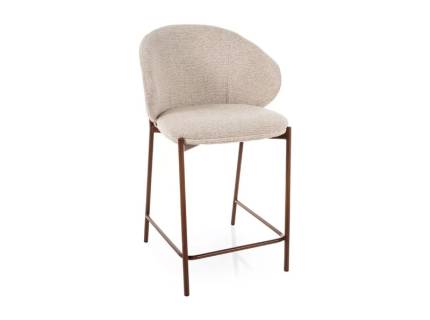 Scaun tapitat pentru bar KIOTO H-2 material textil light beige 54x56xH90cm, picioare nut 