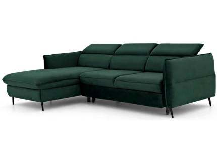 Coltar extensibil MANGO X cu lada pentru depozitare, tetiere reglabile, crem/ verde smarald 260-286x176cm