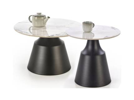 Set 2 masute MAGNETA din otel sinterizat cu efect de marmura alba/ negru 70xH43cm/ 50xH48cm 