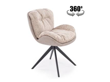 Scaun tapitat K599 rotativ, confortabil, material textil beige/ ecopiele bej 58x67xH85cm, picioare negre