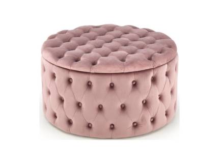 Taburet NUNEZ cu spatiu pentru depozitare, design chesterfield, catifea roz 70xH40cm 