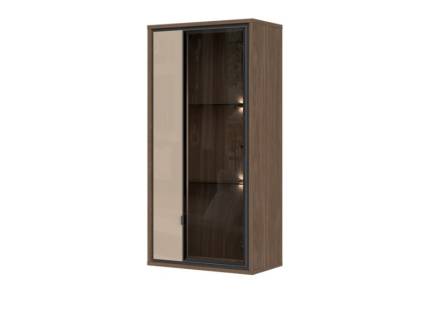 Vitrina suspendata cu led LEFT 59x119x32cm Lincoln Walnut/ Mokka HG lucios - Sticla