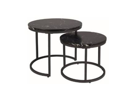 Set 2 masute AMARO din MDF si furnir cu efect de marmura neagra, metal negru 53xH45cm / 43xH35cm