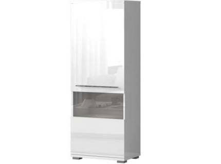 Vitrina inalta cu 1 usa cu sticla PIANO WHITE 60x161x40cm alb lucios - sticla, maner si picioare crom